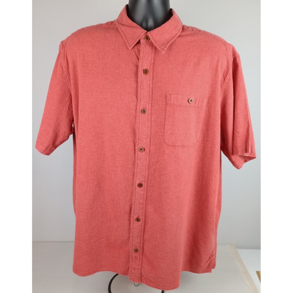 Orvis Mens XL Orange Casual Classic Fit Button Down Short Sleeve Work Shirt